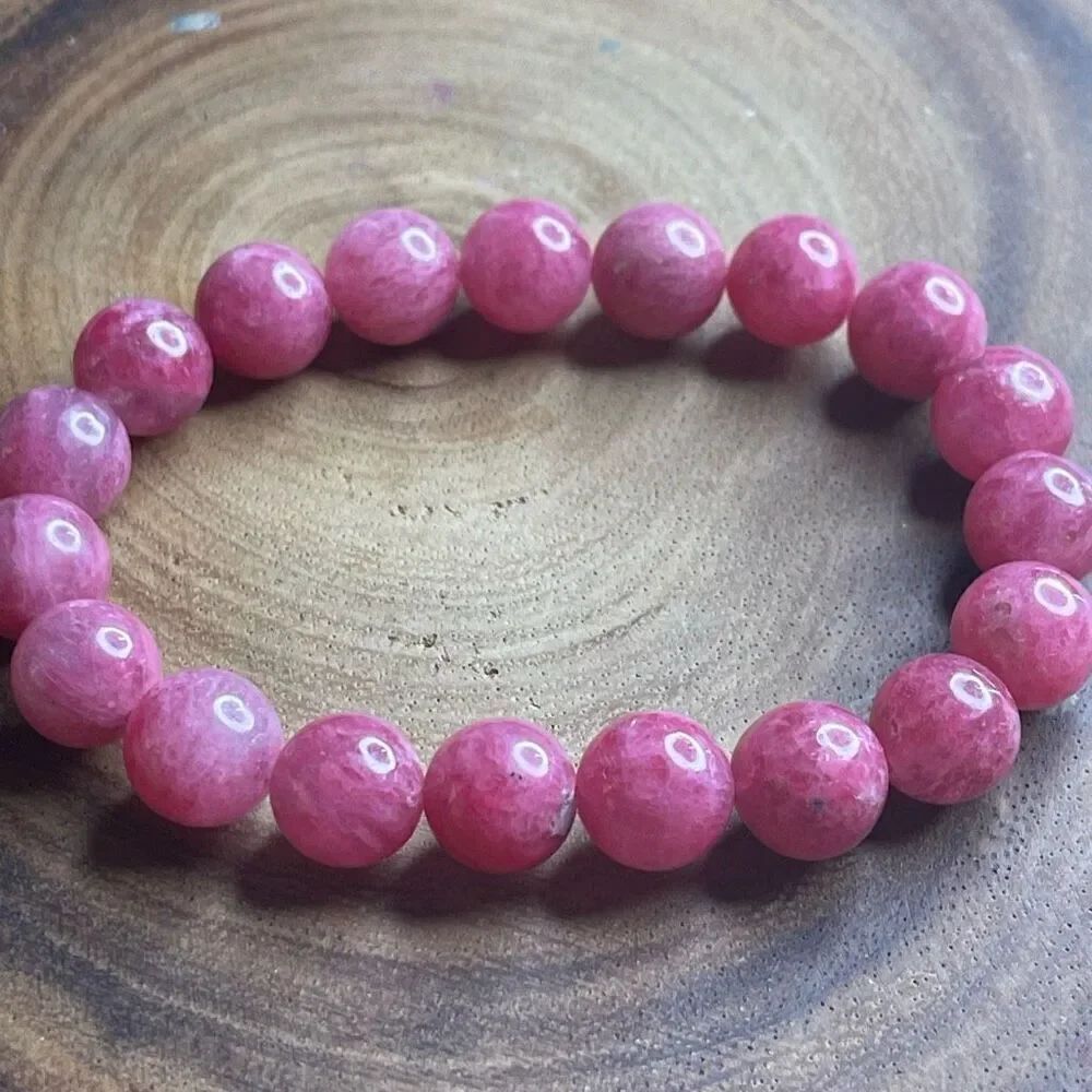 Icy Rhodonite Sakura Cherry Blossom gemmy stretch beaded bracelet 7” crystal hea